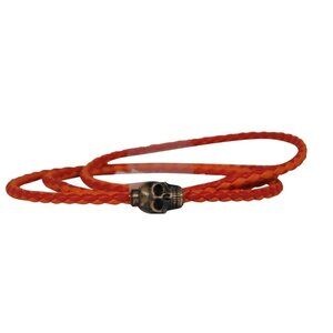Tateossian London Leather Rope Gray Skull Bracelet Red Orange Braided